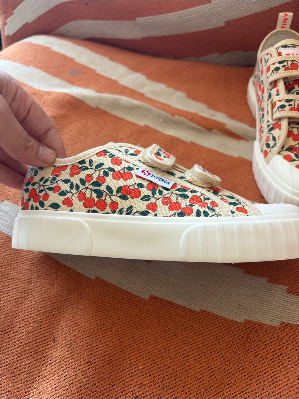 Tinycottons and Superga cream/cherry canvas Velcro sneakers - Picture 11 of 12
